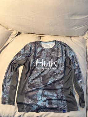 Huk Performance Fishing Long Sleeve Shirt - Blue/Gray Camo